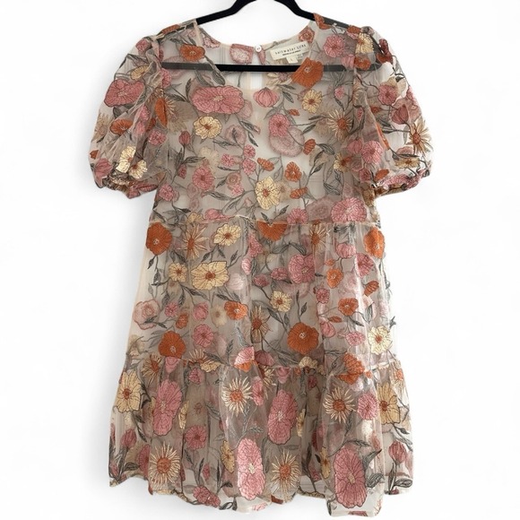 saltwater LUXE Dresses & Skirts - saltwater LUXE Sheer Floral Mini Dress in Pink, Orange, Cream